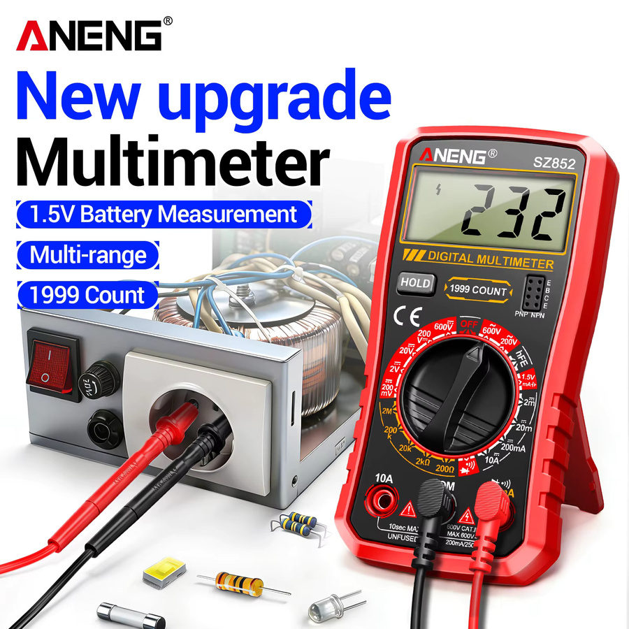 ANENG SZ852 Digitales Multimeter 600V AC/DC 10A mit Strom- Widerstands- und Diodentest, Summer, Datenhaltefunktion und Niedrigbatterie-Anzeige in Rot - Bild 2