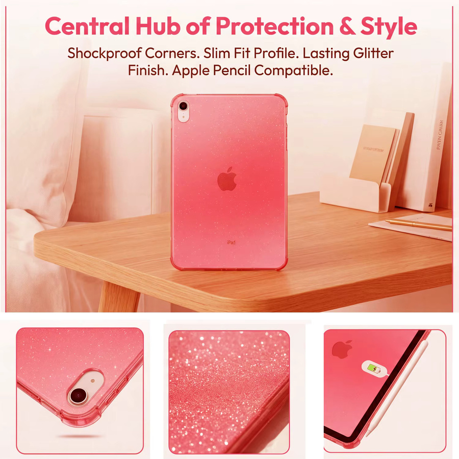 Glitzerhülle für Apple iPad 11. Generation 2025 und 10. Generation 2022 aus weichem TPU, kratzfeste ultra-klare Tablet-Schutzhülle in Transparent, Blau oder Pink - Bild 2
