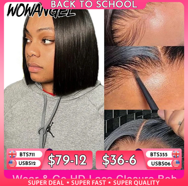 Wow Angel Straight Short Bob HD-Spitzenverschluss-Perücke, Damen - Bild 1