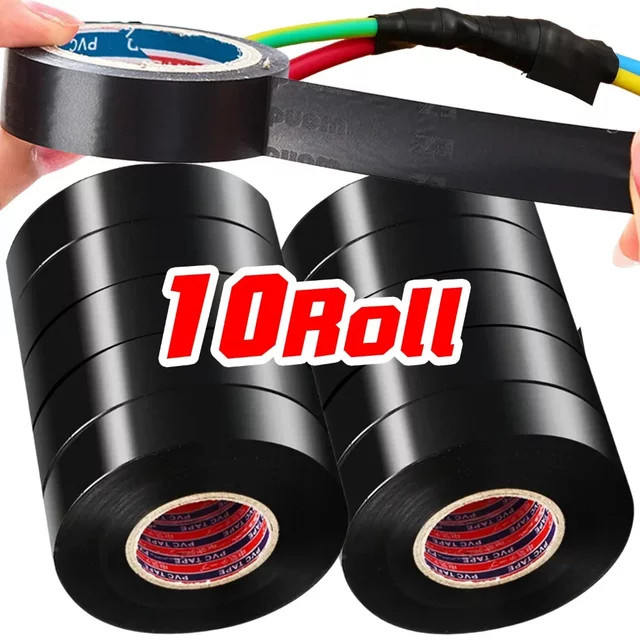 Elektrisches Isolierband aus schwarzem PVC, flammhemmendes und wasserdichtes selbstklebendes Kabelbaumband für industrielle Anwendungen, 10 Rollen - Bild 1