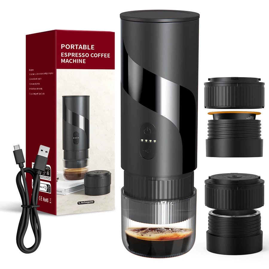 JFBONIN 2-in-1 Tragbare Elektrische Kaffeemaschine mit Kapselfunktion und integrierter Kaffeemühle, Schwarz - Bild 7