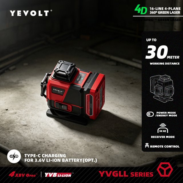 YEVOLT Selbstnivellierender Laser-Level mit 16 Linien in Grün für Haushalt und DIY - Bild 1