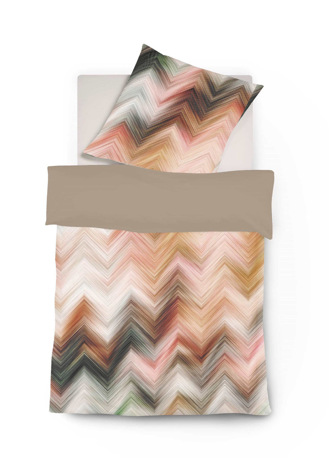 Fleuresse Mako-Satin Bettwäsche Wende Zickzack Design in Puder Rost Creme, B/H: 155 x 220 cm - Bild 1