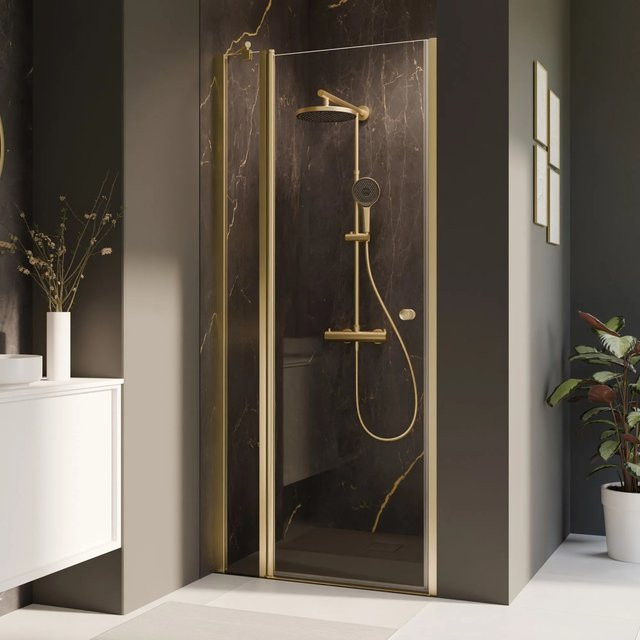 Breuer Duschkabine Elana 2.0 Drehtür mit Festteil für Nische, Klarglas, Gold, B: 100 cm, H: 200 cm, Linksöffnung - Bild 1