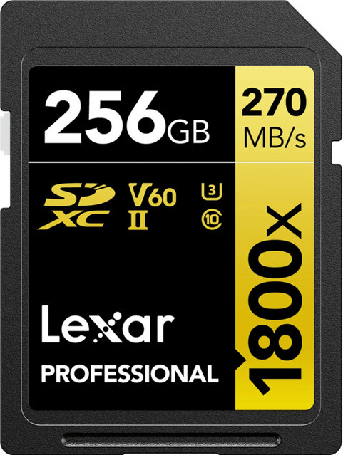 Lexar Professional SDXC Gold Memory Card, 256 GB, V60, 180 MB/s, Schwarz/Gold - Bild 1