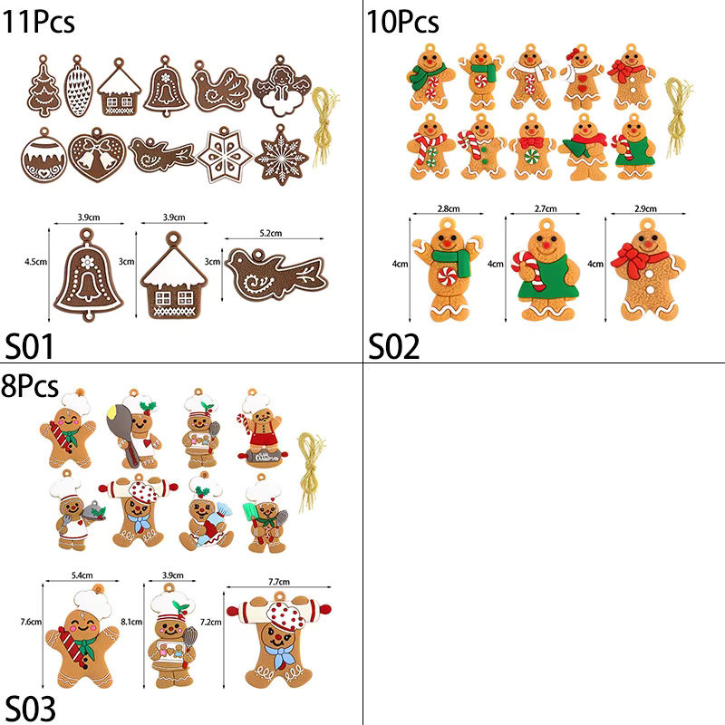 CHIXINHAPPY Lebkuchenmann und Tier Weihnachtsbaum Anhänger Set aus Kunststoff in Mehrfarbig - Bild 3