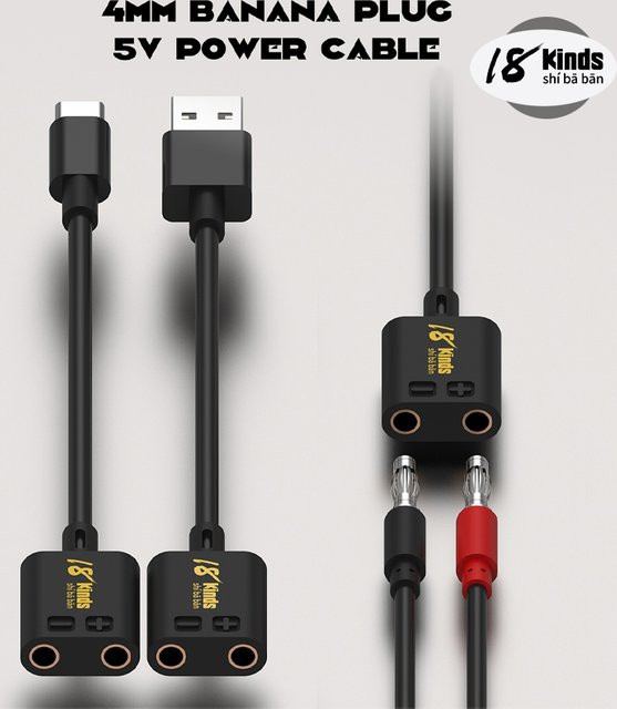 USB-C auf USB-A Stromkabel mit 4-mm-Bananensteckern in Schwarz für Motherboard-Reparaturen und DIY-Projekte - Bild 1