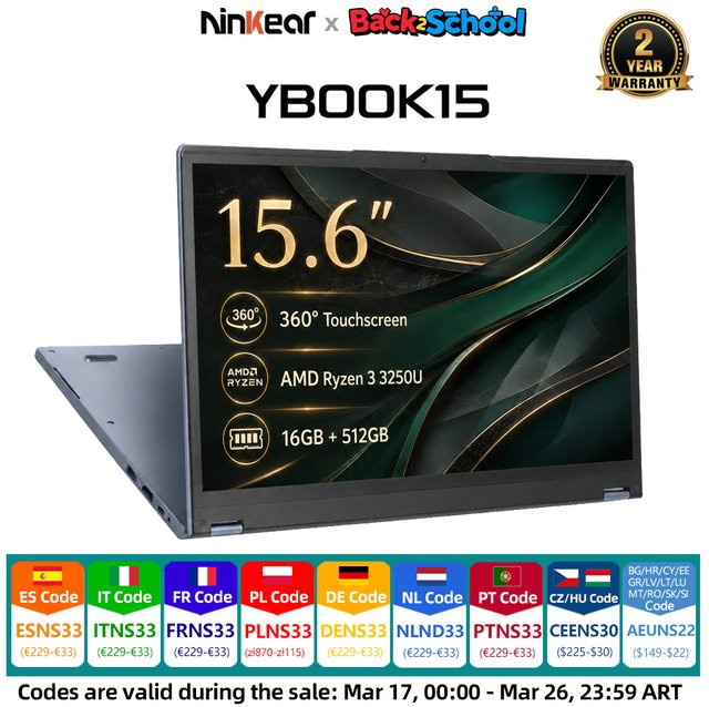 Ninkear YBook15 2-in-1 Convertible Laptop mit 15,6 Zoll FHD IPS Touchscreen, AMD Ryzen 3 3250U, 16GB RAM, 512GB SSD und Windows 11 - Bild 1