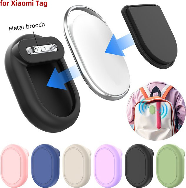 Kratzfeste Silikonhülle für Xiaomi Tag Tracker mit Sicherheitsnadeln als Brosche, Farbe: Schwarz - Bild 1