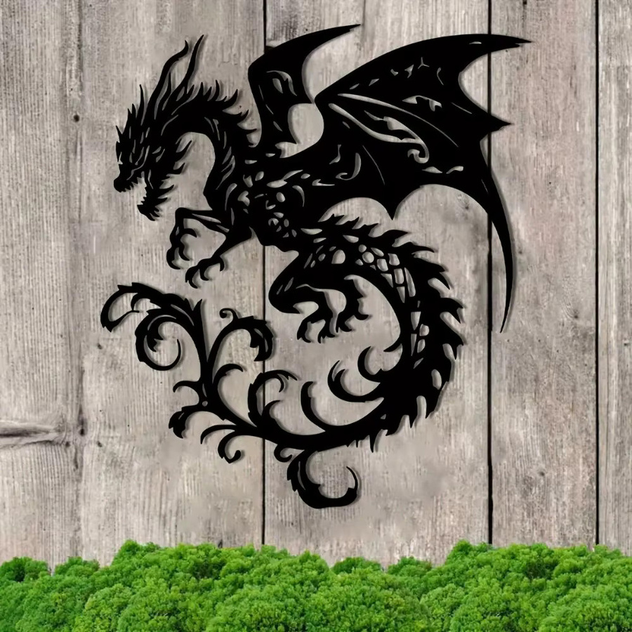 CIFBUY Drachen Wandkunst aus Metall in Schwarz, gotische Dekoskulptur für Zuhause, Hof und Balkon, Breite: 39,98 cm, Höhe: 35,61 cm, Tiefe: 35,61 cm - Bild 4