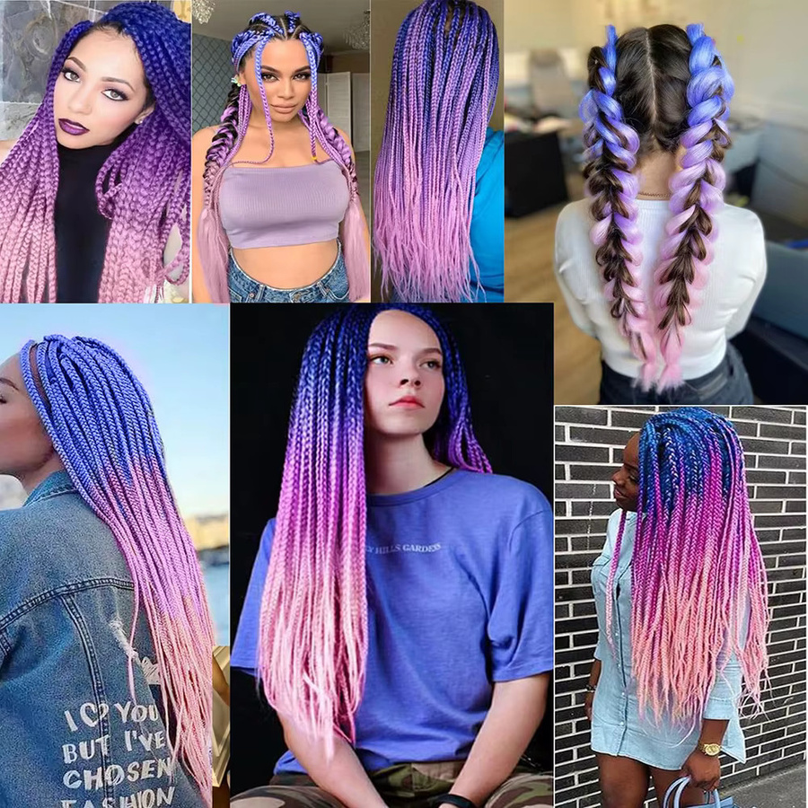 Refeeny Ombre Pink Flechthaarverlängerung, 24 Zoll, 4 Stück, synthetisch - Bild 4