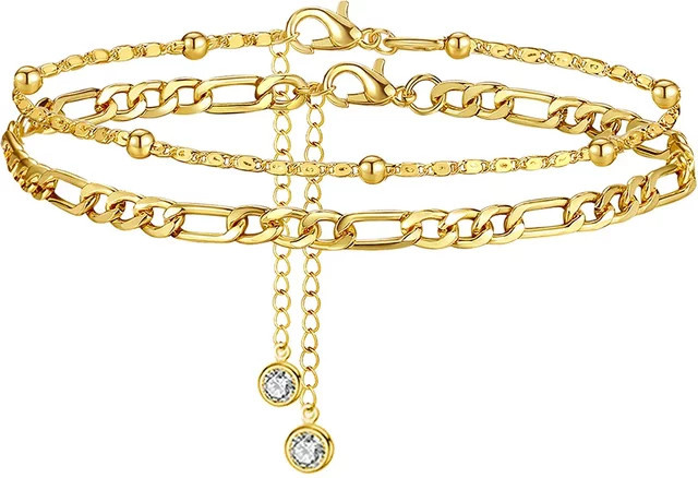 MODA SIMPLE Fußkettchen Set, Edelstahl, Perle, Gold, Damen - Bild 1