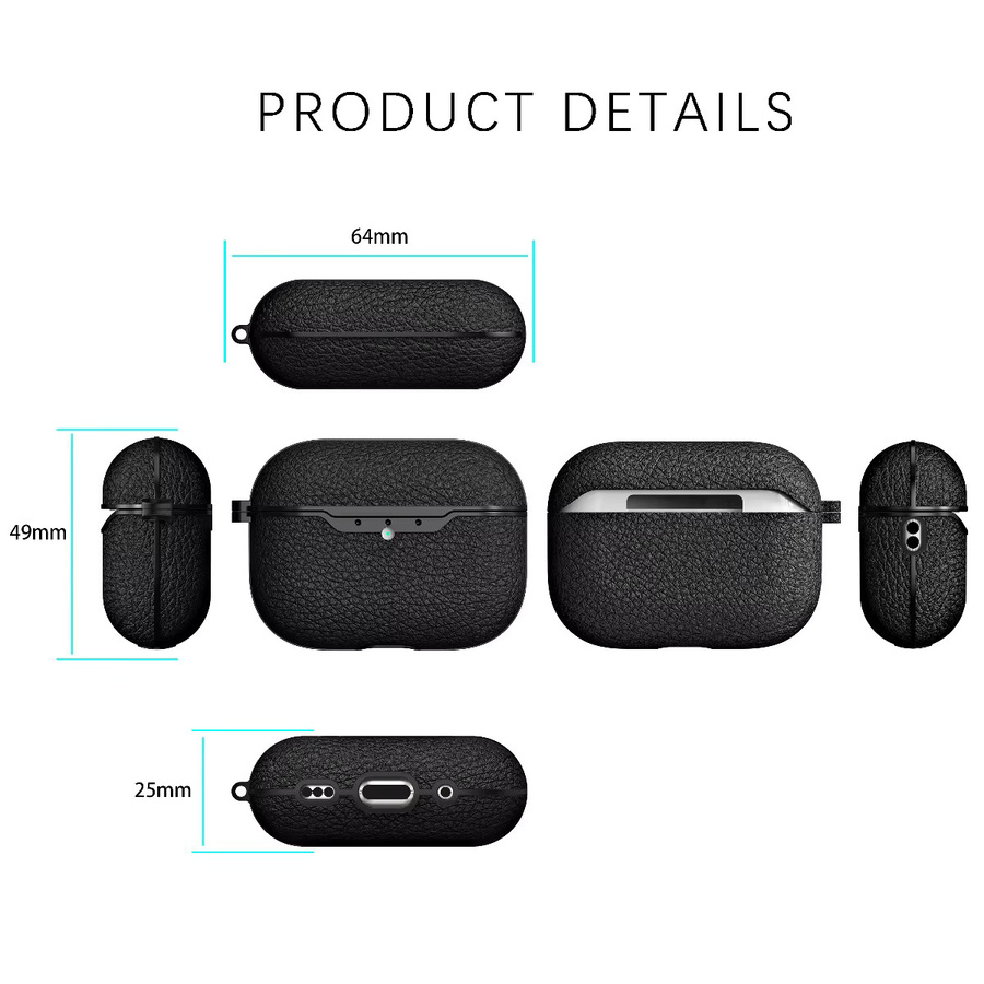 Stoßfeste TPU-Kopfhörerhülle mit Litschi-Muster und Schlüsselanhänger für Apple AirPods Pro 1, 2, 3, 4 in Rot oder Schwarz - Bild 2