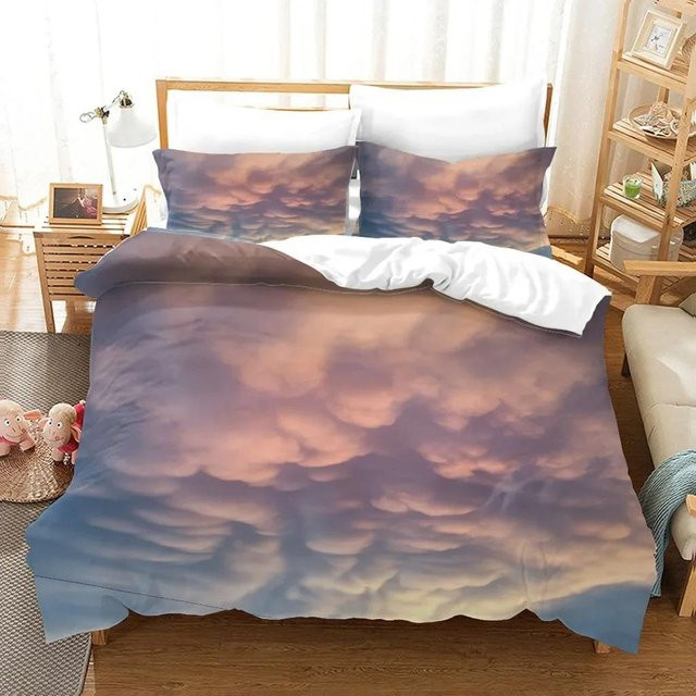 Cloud Sky Bettwäsche-Set mit Naturlandschaft in Rosa und Blaugrün, Mikrofaser, B/H: 70 x 133 cm - Bild 1