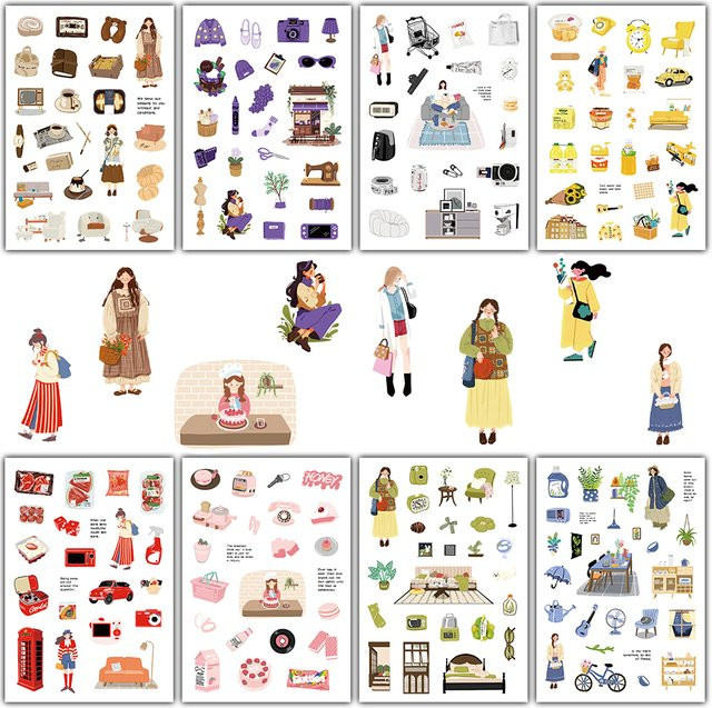 8er Set Kawaii Cartoon Aufkleber im Harajuku Stil für DIY Projekte und Dekoration, Mehrfarbig - Bild 1