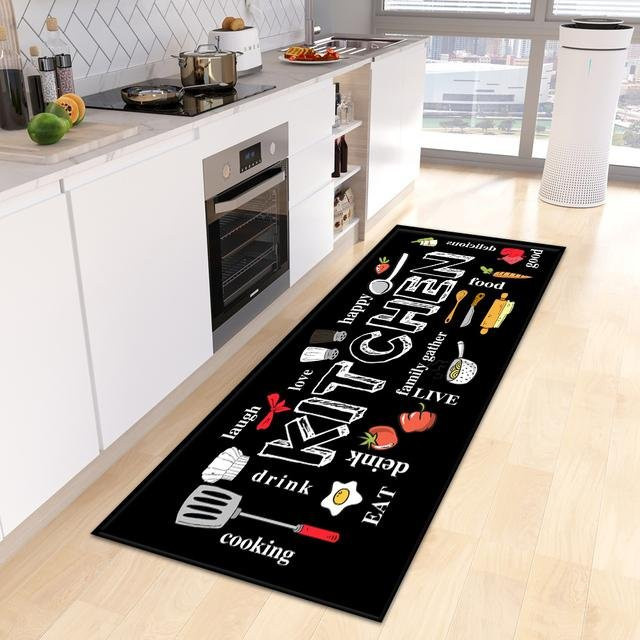 Karpetti Küchenbodenmatte mit Streifenmuster, rutschfest und waschbar, Schwarz, B/T: 40 x 120 cm - Bild 1