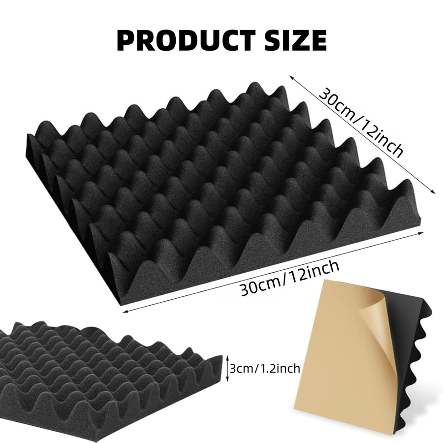 HERTBER Eierkarton-Akustikschaumplatten in Schwarz, 12 Stück schallabsorbierende Schaumstoffplatten zur Wandschalldämmung für Gaming-Räume und Aufnahmestudios - Bild 2