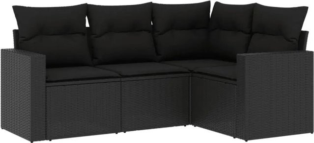 vidaXL 4-teilige Garten-Sofagarnitur in L-Form aus schwarzem Poly-Rattan mit Sitzkissen und Rückenkissen - Bild 1