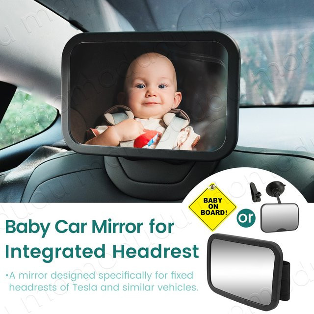 Kisslanding Baby-Autospiegel mit 360 Grad drehbarer Klarsichtscheibe und Weitwinkelansicht, transparent/schwarz, kompatibel mit Tesla und anderen Modellen - Bild 1