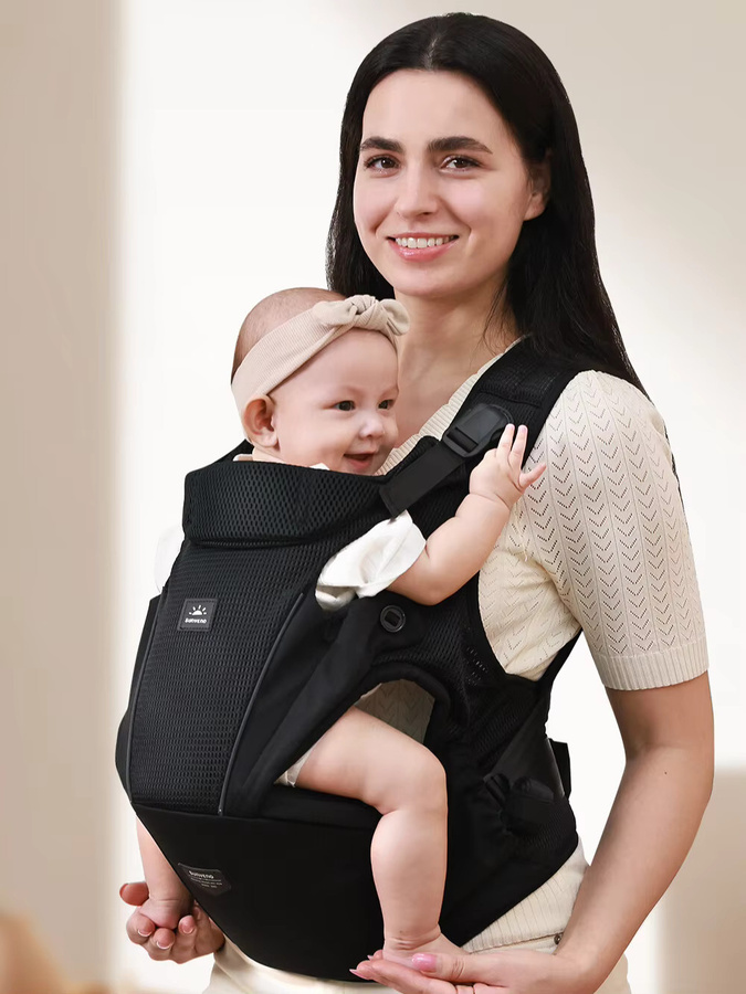 Ergonomische Babytrage aus atmungsaktivem Mesh von Sunveno in Schwarz für 4 bis 24 Monate - Bild 6