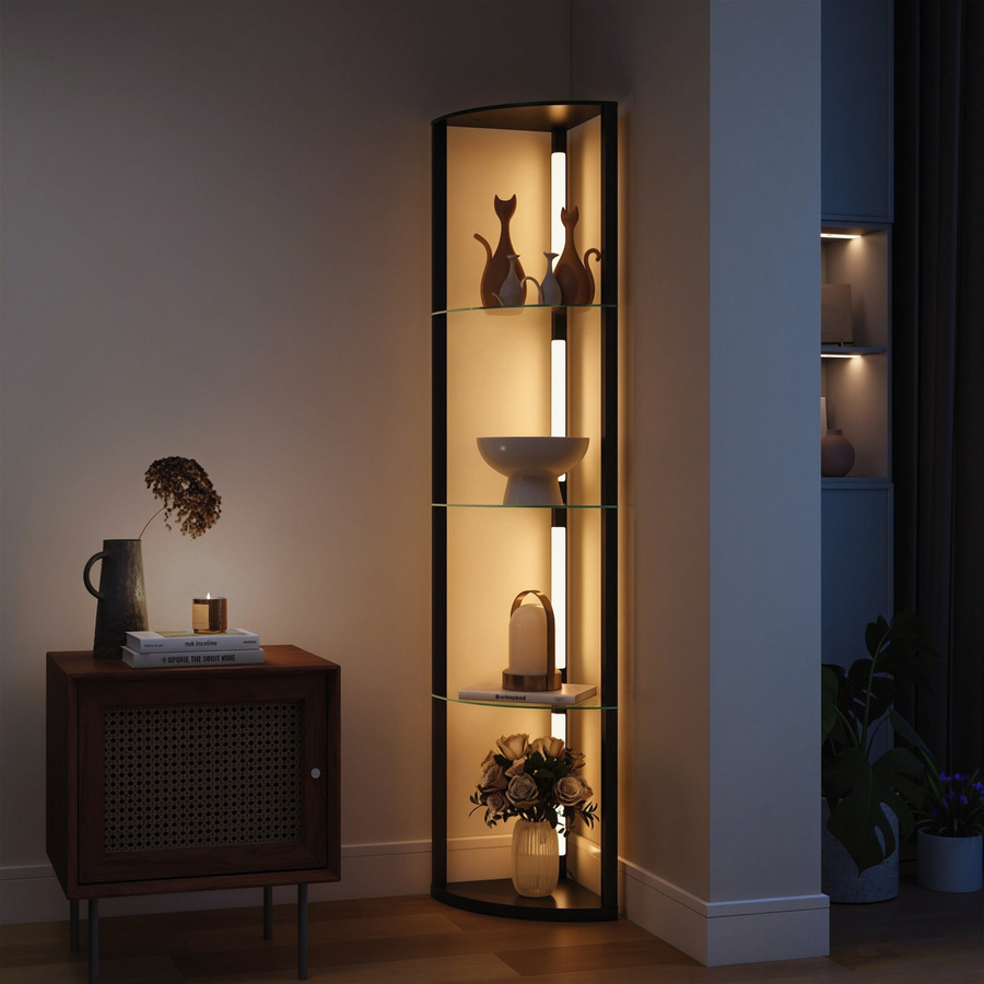 HOMCOM LED Stehlampe mit Glasregal in Schwarz für Wohnzimmer und Schlafzimmer - Bild 2