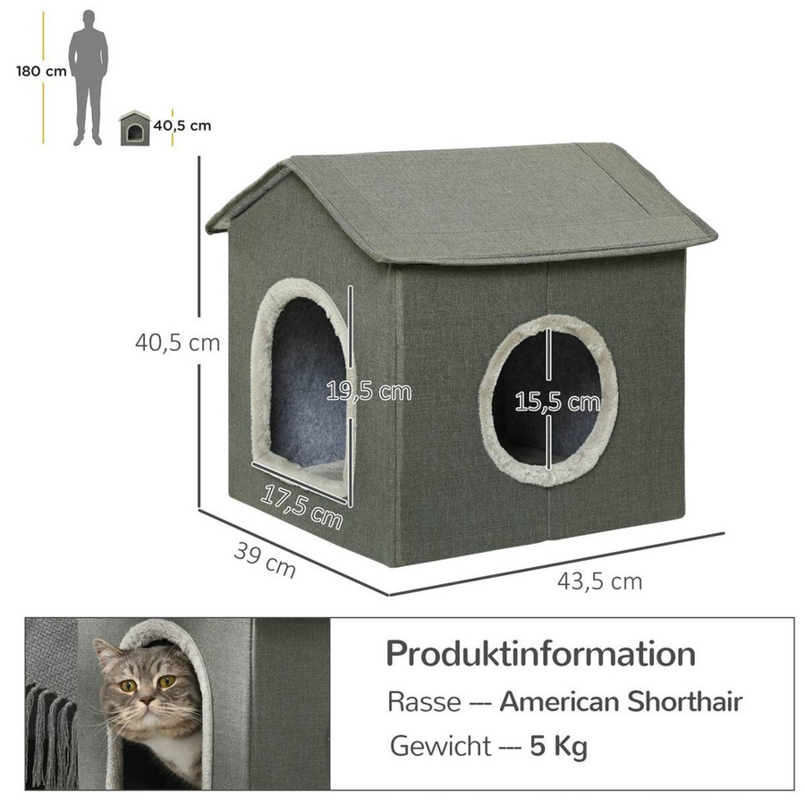 PawHut Katzenhaus Höhle in Grau mit PVC und MDF B/H/L: 43,5 x 40,5 x 39 cm - Bild 5