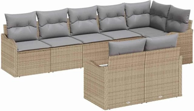 vidaXL Garten-Sofa-Set aus Poly Rattan in Beige und Hellgrau, 8-teiliges L-Shape Lounge-Set mit UV-beständigen Kissen und Armlehnen - Bild 1