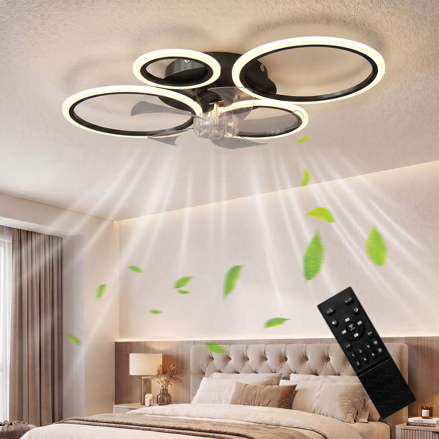 HOMCOM LED Deckenleuchte mit Ventilator, Schwarz, Durchmesser: 77 cm, mit Fernbedienung, 6 Geschwindigkeiten, 3 Farbtemperaturen und DC Motor - Bild 2