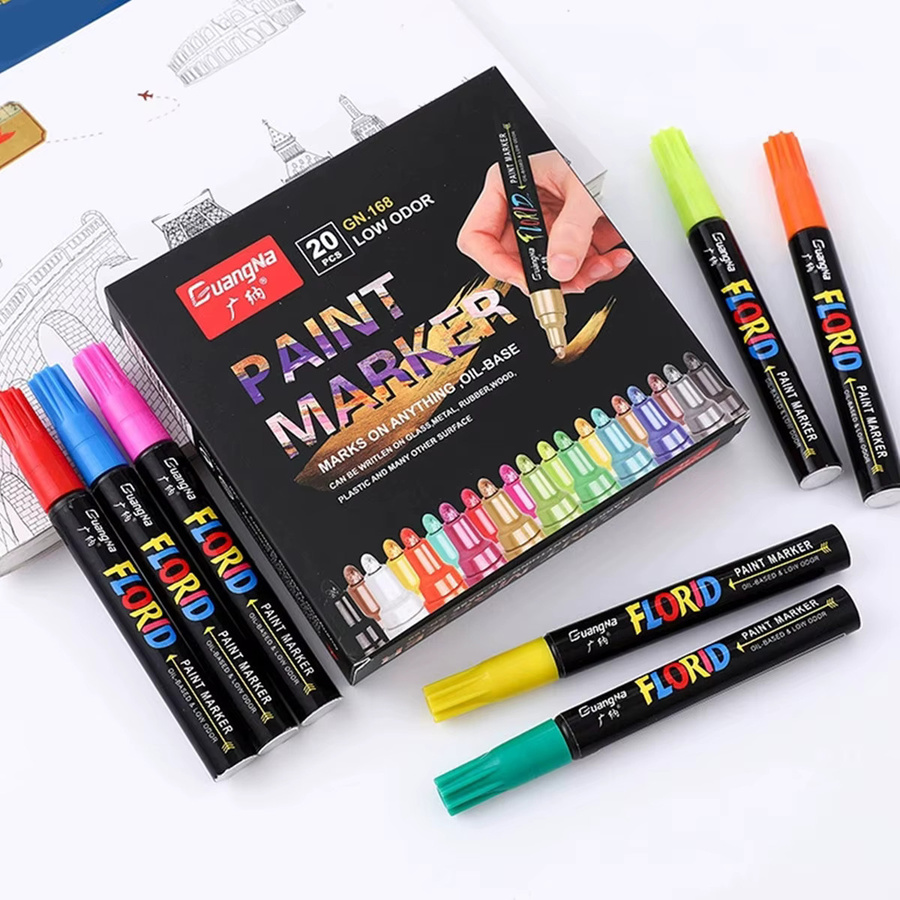 Permanent-Marker-Set mit 20 Metallic-Farben, wasserfeste Stifte für Metall, Gummi und Stoff, Bullet-Spitze, Multicolour - Bild 2