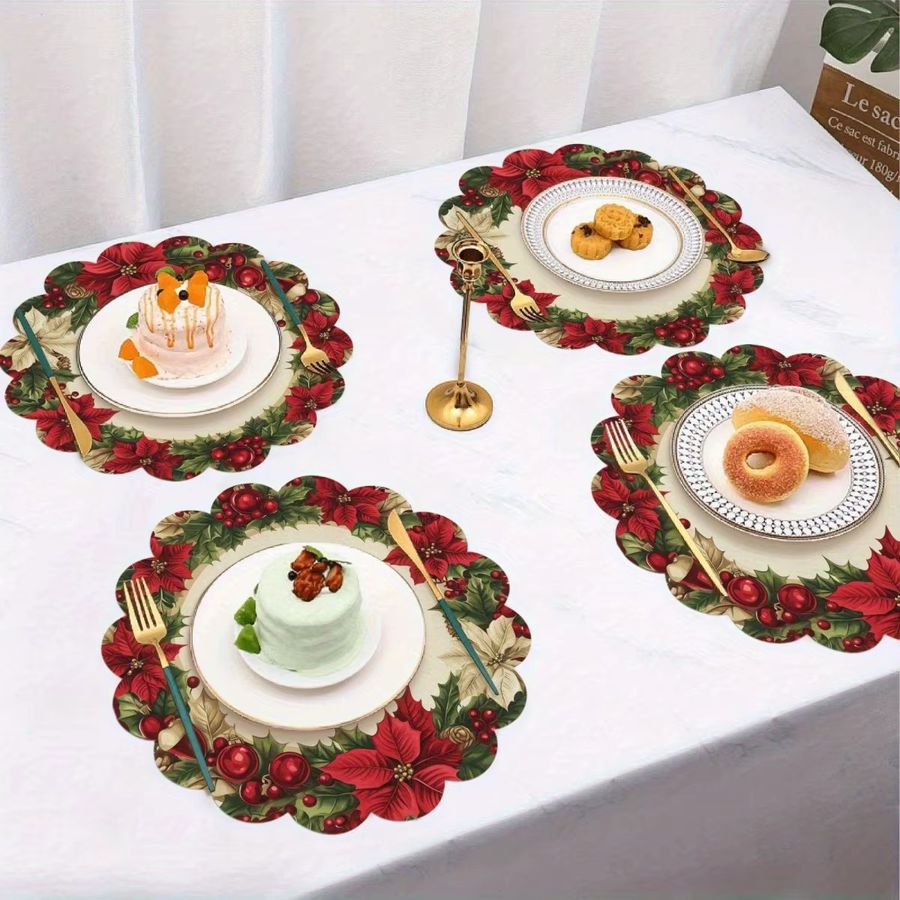 VIKAMA 4-teiliges Weihnachts-Tischset mit Weihnachtsstern für deine Tischdekoration - Bild 2