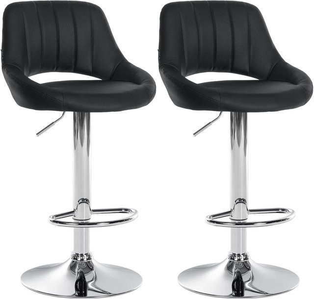 DELUKE 2er Set Barhocker SEGAD aus Kunstleder in Schwarz mit silbernem Fuß, höhenverstellbar, drehbar mit Lehne, B/T/H: 47 x 48 x 85 cm - Bild 1