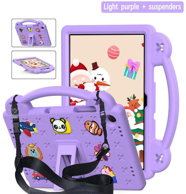 Stoßfeste Cartoon Kinderhülle für Samsung Galaxy Tab S7 S8 S9 S10 S11 S6 A7 A9 A11 Plus Lite mit Handschlaufe und Ständer in Violett - Bild 1