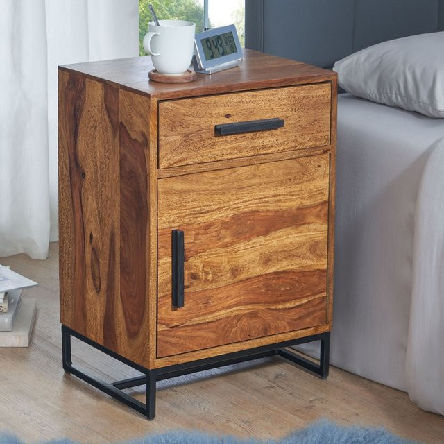 Nachttisch FineBuy Nachtkommode aus Massivholz in Braun mit Schublade im Industrial-Style, B/T/H: 45 x 35 x 65 cm - Bild 1