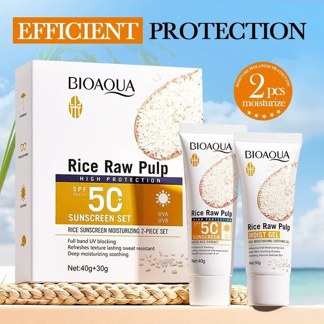 BIOAQUA Reis Sonnencreme LSF 50, Gesicht und Körper, 2er Set - Bild 1
