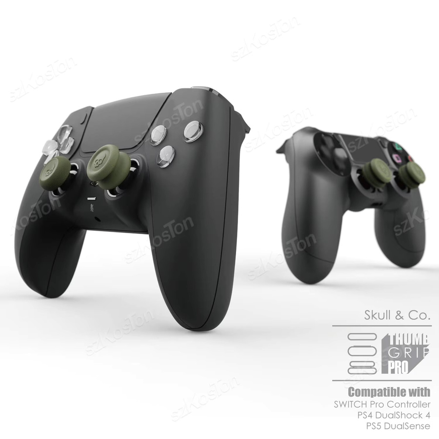 SZKOSTON 6er Set Daumen Griffe Kappen für Nintendo Switch Pro, PS5 und PS4 Controller, Joystick Abdeckung Gaming Zubehör in Schwarz, Weiß und Grün - Bild 3