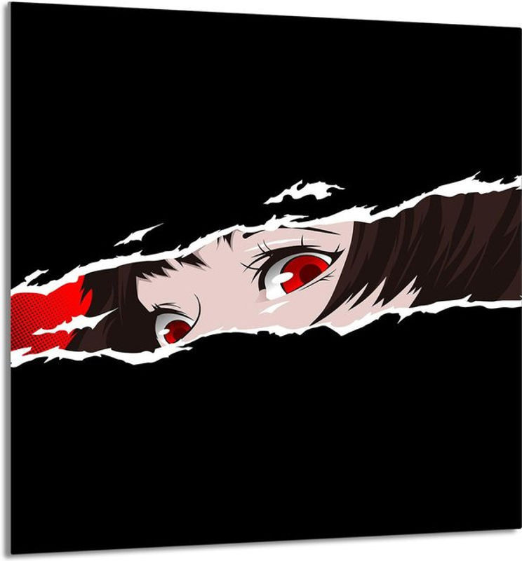 Modernes Küchen-Glaspanel mit Anime-Design in Schwarz, B: 60 cm, H: 65 cm - Bild 1