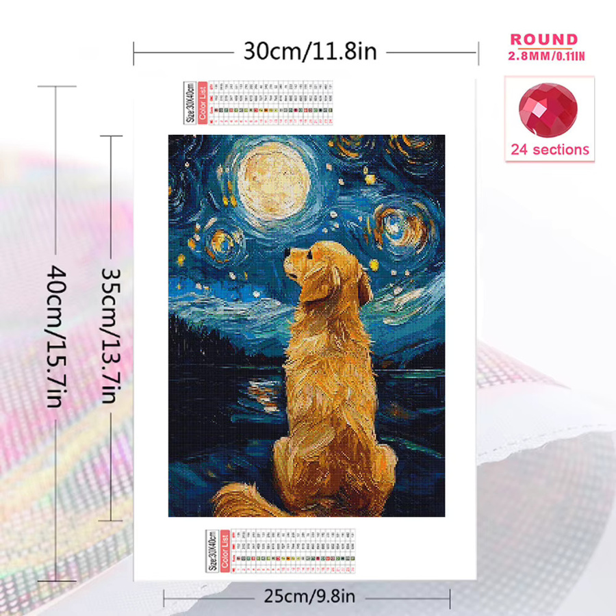 Momoart DIY Diamantmalerei Hunde-Motiv mit Mond-Stickerei für Erwachsene und Anfänger, Mehrfarbig, B/H: 30 x 20 cm - Bild 2