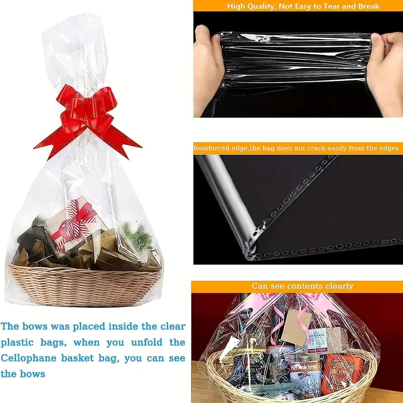 Transparente Zellophanbeutel mit Schleife für Geschenkkörbe und Weihnachtsdekorationen - Bild 2