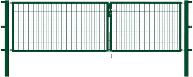 Metallzaun Doppeltor aus Doppelstabmatten in Grün zum Einbetonieren, Breite: 100 cm, Höhe: 350 cm - Bild 1