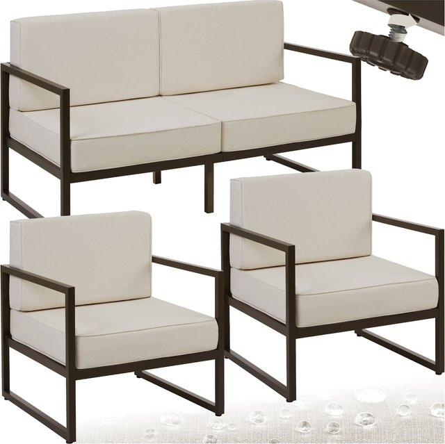 tectake Garten-Loungeset Comosa für 4 Personen in Braun-Beige mit pulverbeschichtetem Stahlgestell und 14 cm dicken Sitzpolstern, B/T/H: 142 x 78 x 85 cm - Bild 1