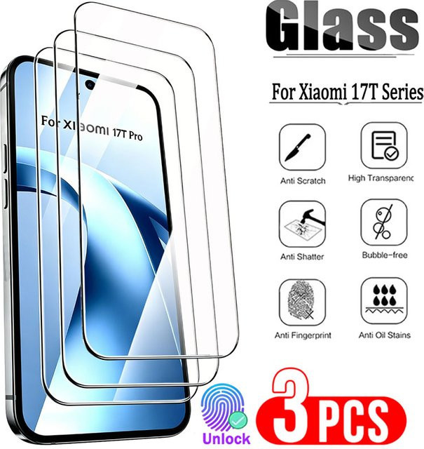 3 Stück HD-Displayschutzfolien aus gehärtetem Glas mit 9H-Härte für Xiaomi 17T Pro, 15, 15T, 14T, 13T, 12T, 11T Pro und 15 Pro Max, transparent - Bild 1
