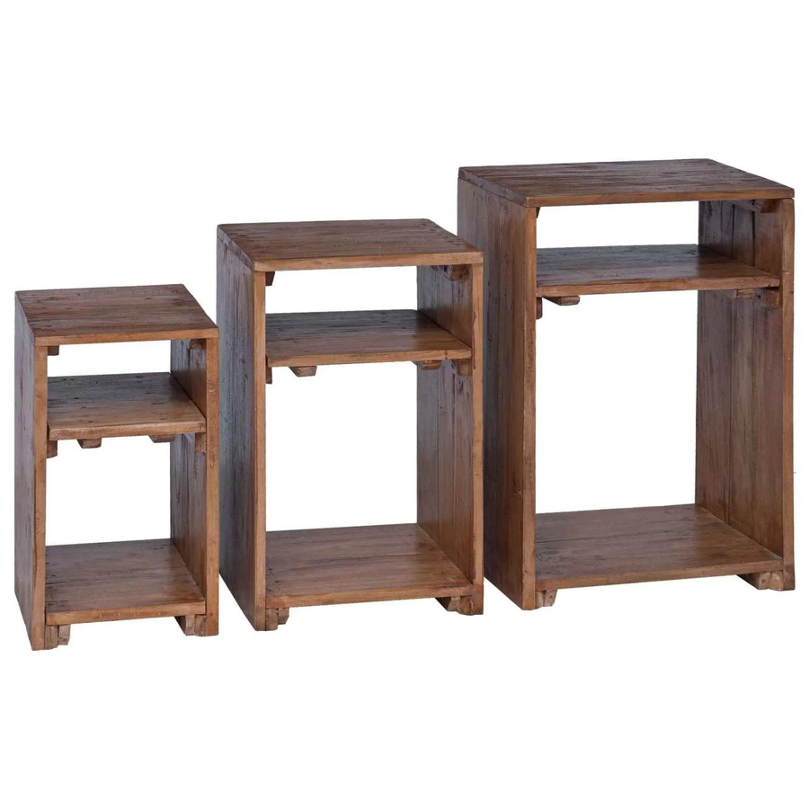 vidaXL Akzenttisch Set aus 3 Stück in Braun aus massivem Mahagoni Holz mit Regal in rustikalem Design - Bild 2