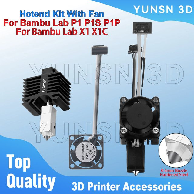 Bambu Lab Upgrade Hotend Kit für P1P, P1S und X1C 3D Drucker mit 0,4mm gehärteter Stahldüse und Lüfter in Schwarz - Bild 1