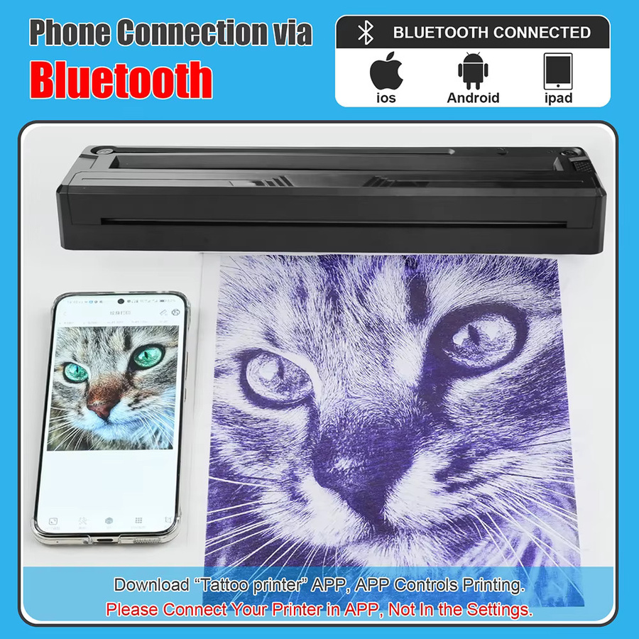 Gakonp Drahtloser Tattoo-Schablonen-Drucker, Kabellose Thermokopierer-Transfermaschine für Tattoo-Designs und PDF-Fotos in Schwarz - Bild 2
