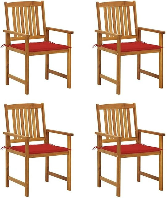 vidaXL Gartenstuhl-Set aus Akazien-Massivholz mit Kissen, 4er-Set, Braun/Rot - Bild 1
