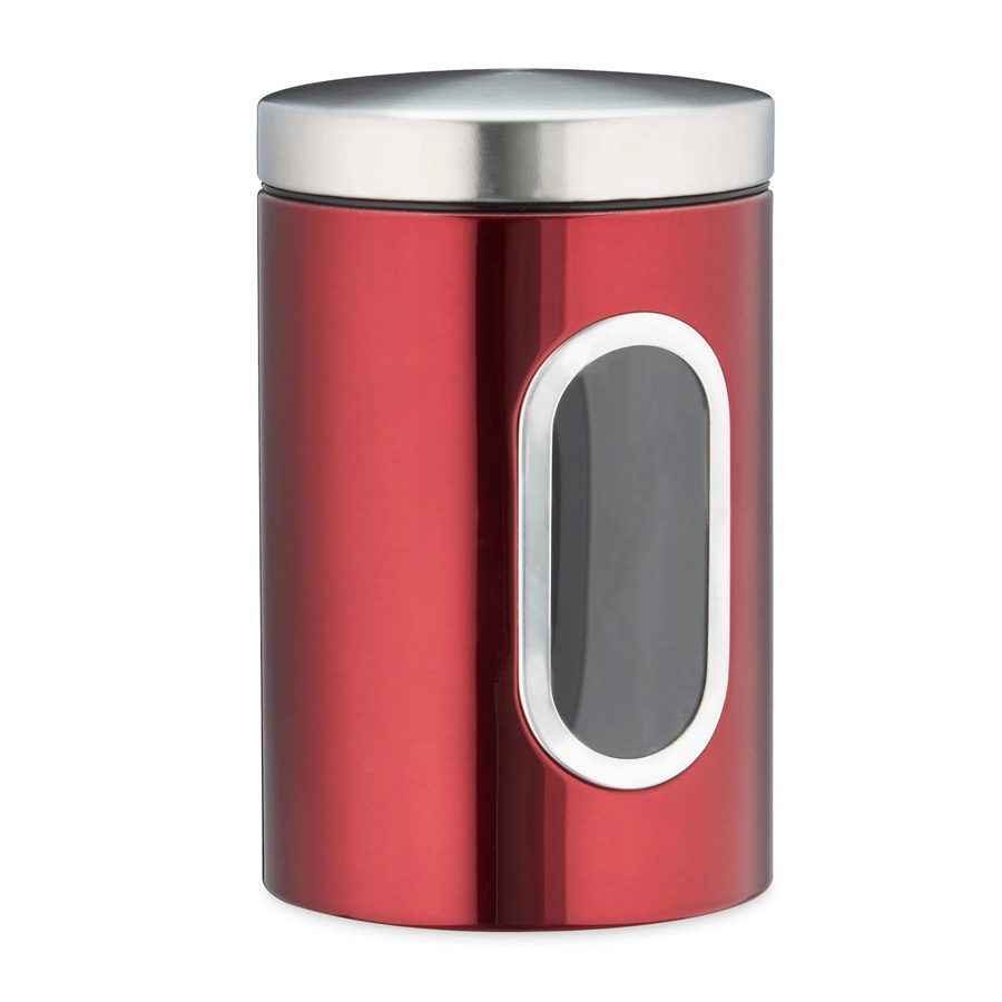 Relaxdays Vorratsdose aus Metall und Kunststoff in Rot mit Sichtfenster, B: 17 cm, T: 11 cm - Bild 2