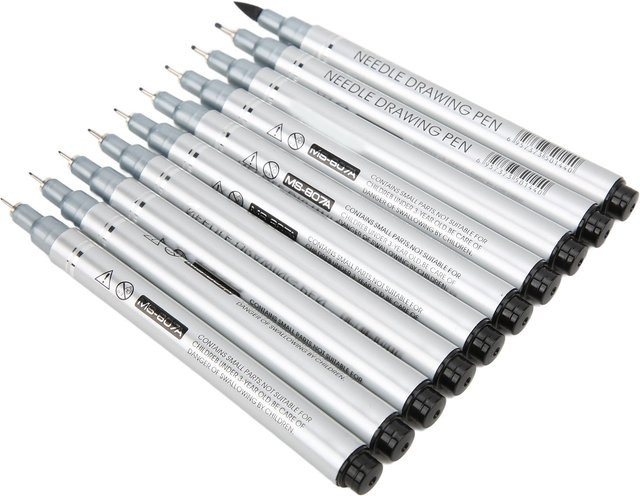 Igeteck Fineliner Set mit 10 Stück in Schwarz, Weiß und Silber, wasserfest und geruchlos - Bild 1