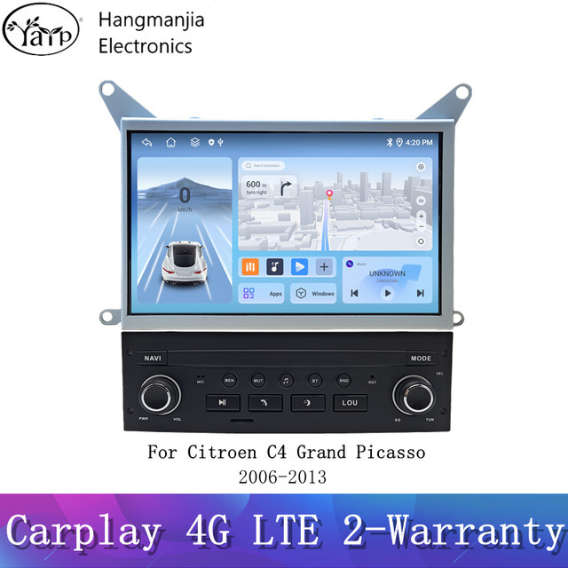 Hangmanjia Android 13 CarPlay Autoradio mit GPS und Wi-Fi für Citroen C4 Grand Picasso 2006-2013, 1DIN, Schwarz - Bild 1