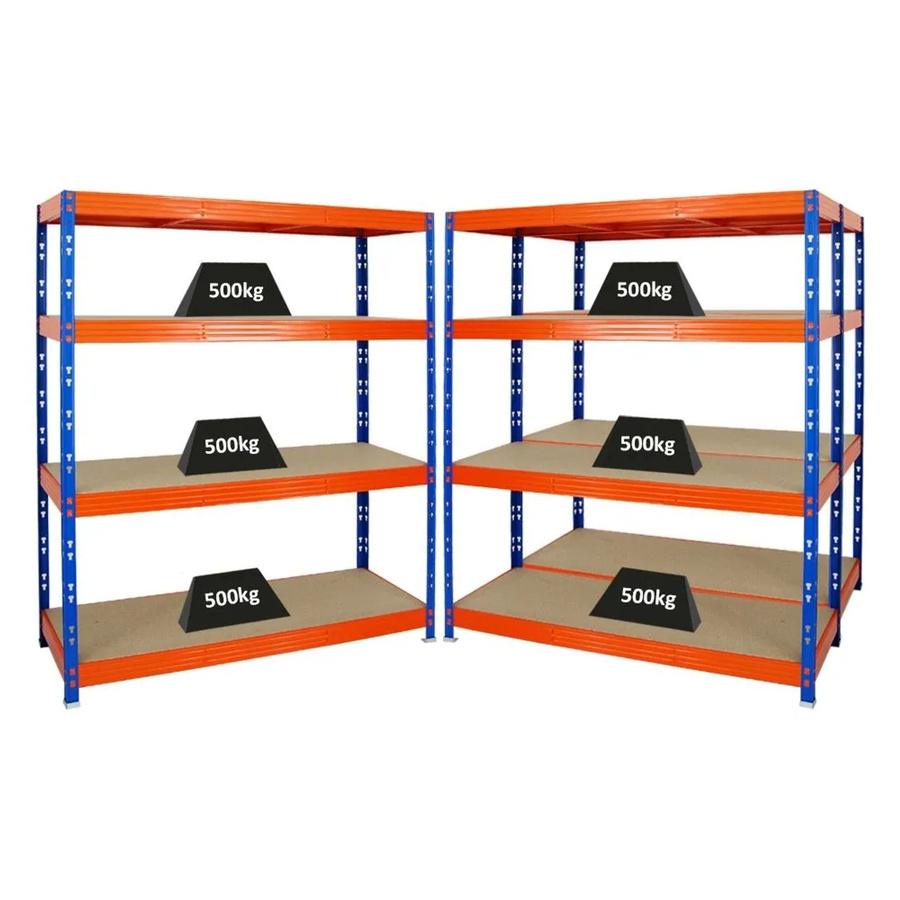 PROREGAL Rhino Schwerlastregal Set aus 3 Profi-Regalen mit 4 verstellbaren Spanplatten-Ebenen, Farbe Blau-Orange, H x B x T: 180 x 160 x 60 cm - Bild 2