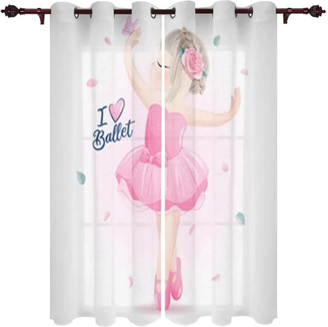 Yiran Furniture Vorhang für Kinderzimmer mit Ballerina-Motiv, 2er-Set halbtransparentes Voile in Multicolour, Breite: 100 cm, Höhe: 130 cm - Bild 1